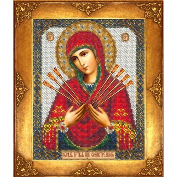 Набор для вышивания бисером РУССКАЯ ИСКУСНИЦА арт.355 БИ Богородица Семистрельная 18х22,5 см