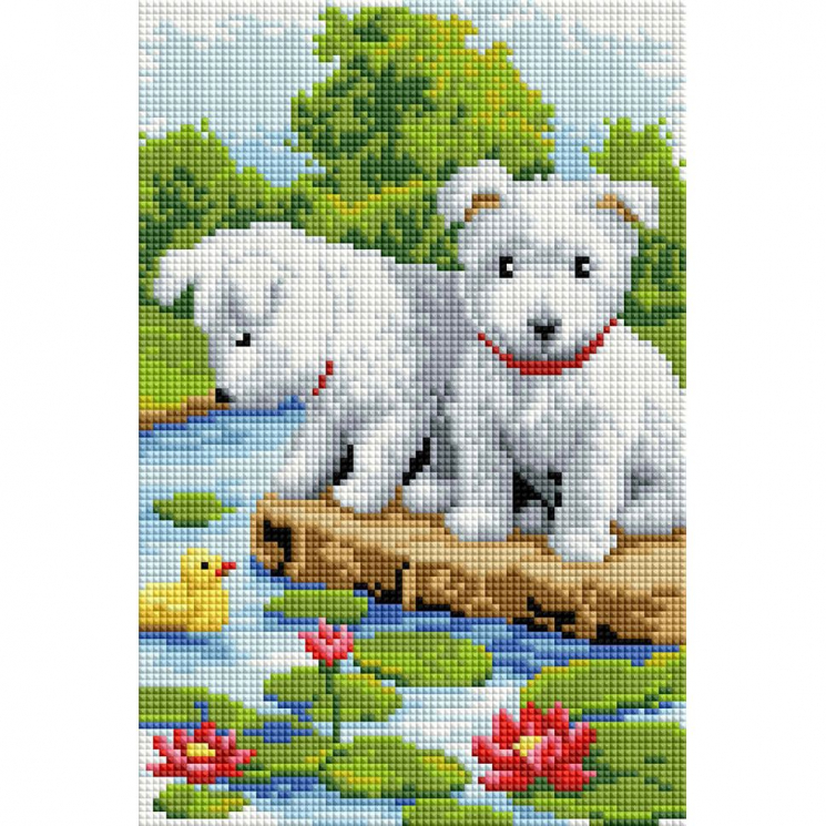 Набор Белоснежка для изготовления картин со стразами на подрамнике арт.БЛ.328-ST-S Щенки на мостике 20х30см