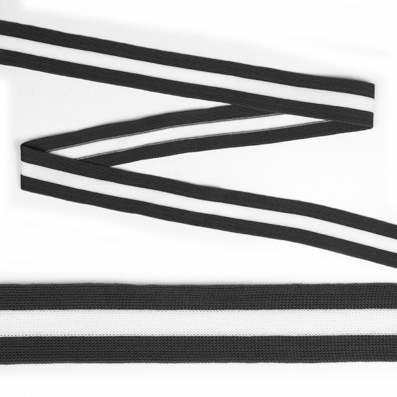 Тесьма TBY трикотажная Лампас KTS6130 шир.30мм цв.серый/белый уп.32м Тесьма TBY трикотажная Лампас KTS6130 шир.30мм цв.серый/белый уп.32м