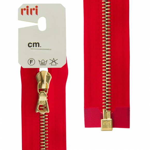 66076_Молния металл, Gold, разъёмная 1 замок, на атласной тесьме, 6 мм, 70 см, цвет 9426, ярко-красный