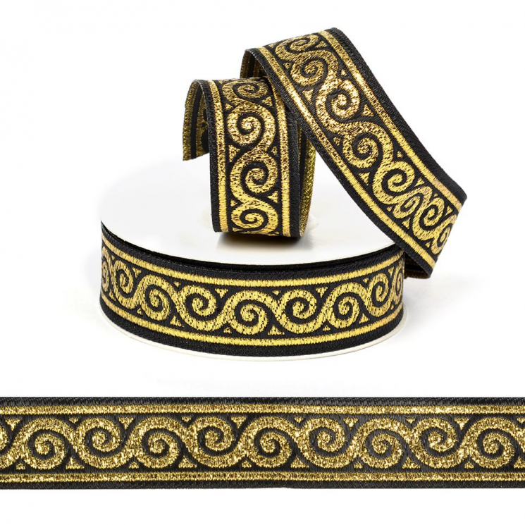 Лента (тесьма) жаккардовая арт.VB.1012212 шир. 22мм цв.черный/золото уп.10 м