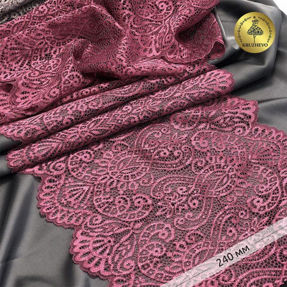 Кружево-стрейч KRUZHEVO арт.TBY.40992 шир.225мм цв.2925 розовый рубин уп.25м Кружево-стрейч KRUZHEVO арт.TBY.40992 шир.225мм цв.2925 розовый рубин уп.25м