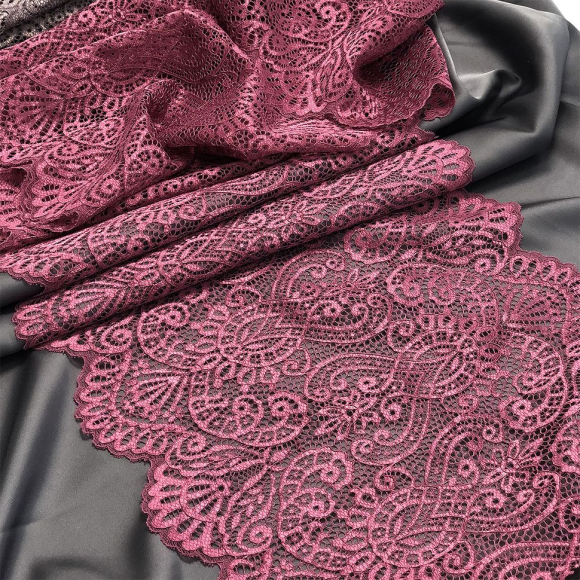 Кружево-стрейч KRUZHEVO арт.TBY.40992 шир.225мм цв.2925 розовый рубин уп.25м Кружево-стрейч KRUZHEVO арт.TBY.40992 шир.225мм цв.2925 розовый рубин уп.25м