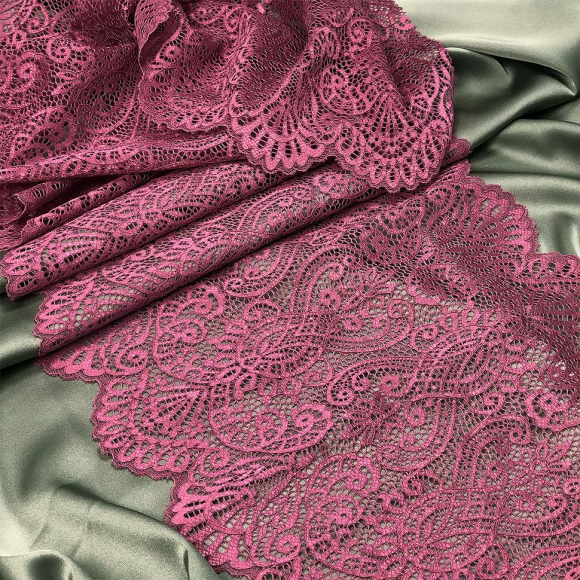 Кружево-стрейч KRUZHEVO арт.TBY.40992 шир.225мм цв.2925 розовый рубин уп.25м Кружево-стрейч KRUZHEVO арт.TBY.40992 шир.225мм цв.2925 розовый рубин уп.25м