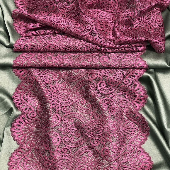 Кружево-стрейч KRUZHEVO арт.TBY.40992 шир.225мм цв.2925 розовый рубин уп.25м Кружево-стрейч KRUZHEVO арт.TBY.40992 шир.225мм цв.2925 розовый рубин уп.25м