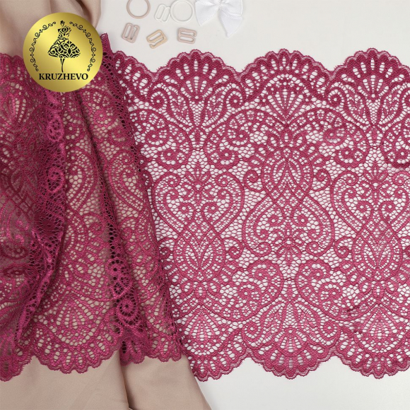 Кружево-стрейч KRUZHEVO арт.TBY.40992 шир.225мм цв.2925 розовый рубин уп.25м Кружево-стрейч KRUZHEVO арт.TBY.40992 шир.225мм цв.2925 розовый рубин уп.25м