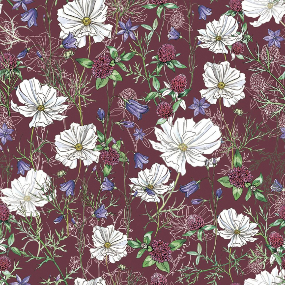 Ткань для пэчворка PEPPY Полевые Цветы 135 г/м? 100% хлопок цв.ПЦ-03 красный уп.50х50 см