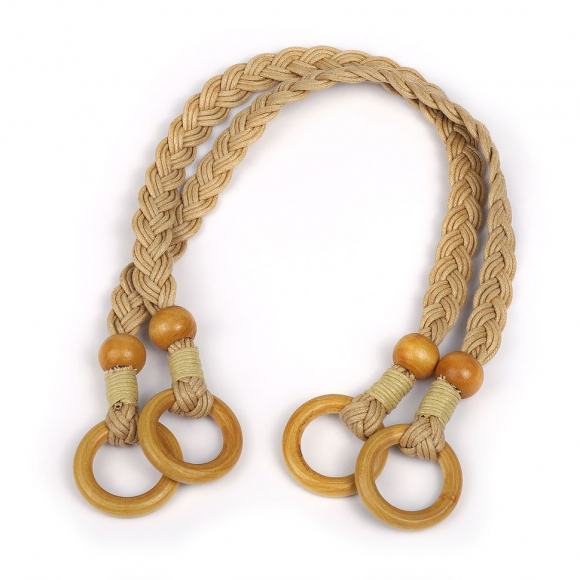 Ручка для сумки шнур вощеный/дерево TBY.27373 48см цв.бежевый уп.2шт