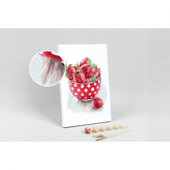 Картины по номерам с холстом на подрамнике ФРЕЯ арт.PNB.PS-040 Клубника в чашке 30х20 см