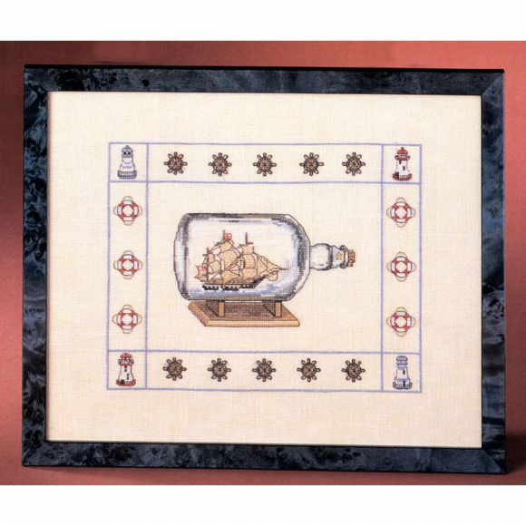 Набор для вышивания OEHLENSCHLAGER арт.99154 Корабль в бутылке 37х30 см