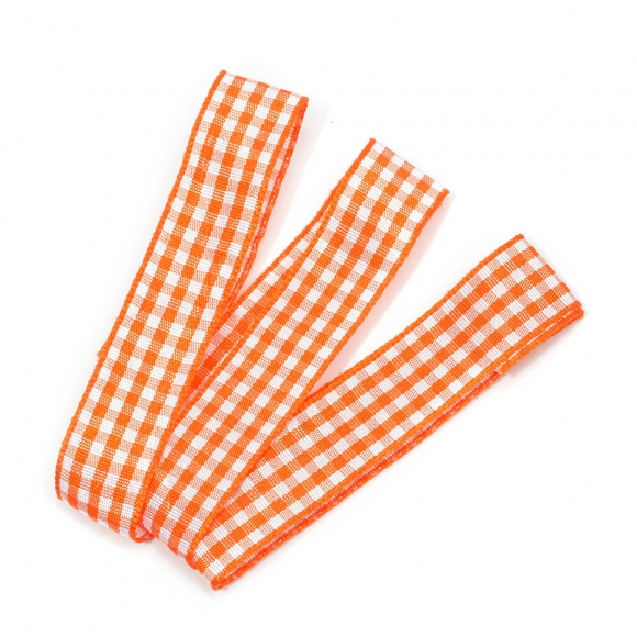 Лента тканевая с рисунком Клетка арт.TBY.LDTK2311 шир.15мм цв.оранжевый/белый уп.20м