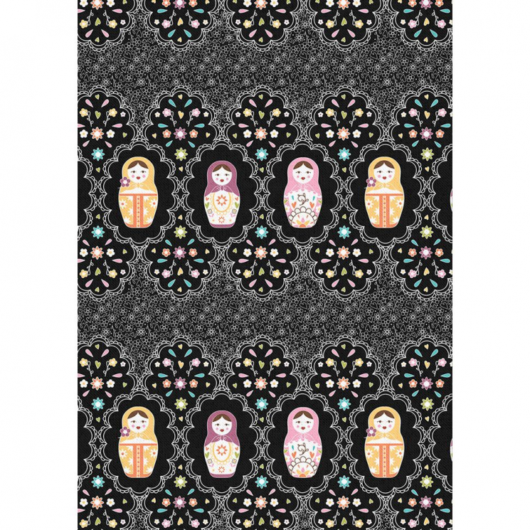 Ткани для пэчворка в рулонах КРОШКИ-МАТРЁШКИ 112 см 100% хлопок (в метрах) КМ-03 черный