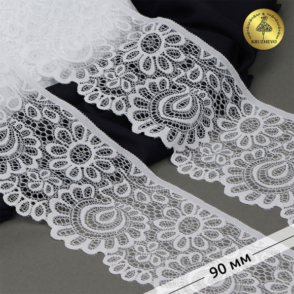 Кружево-стрейч KRUZHEVO арт.TBY.YSTL00839/N шир.90мм цв.001 белый уп.25м