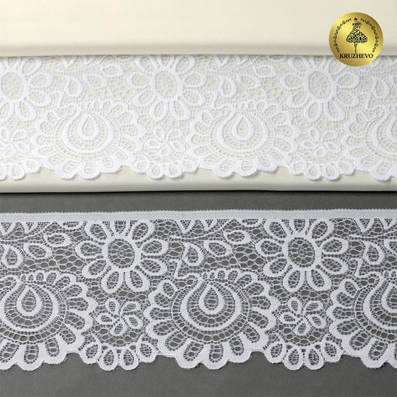 Кружево-стрейч KRUZHEVO арт.TBY.YSTL00839/N шир.90мм цв.001 белый уп.25м