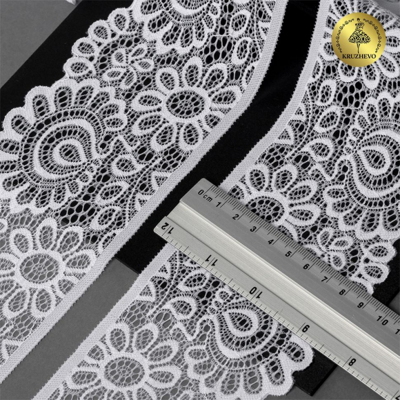 Кружево-стрейч KRUZHEVO арт.TBY.YSTL00839/N шир.90мм цв.001 белый уп.25м