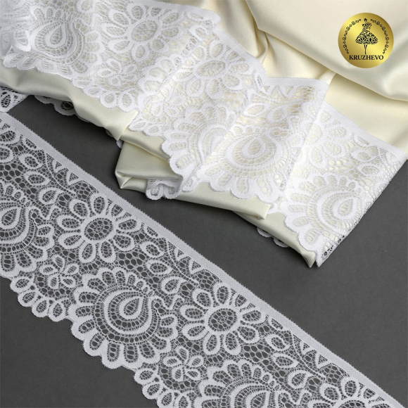 Кружево-стрейч KRUZHEVO арт.TBY.YSTL00839/N шир.90мм цв.001 белый уп.25м