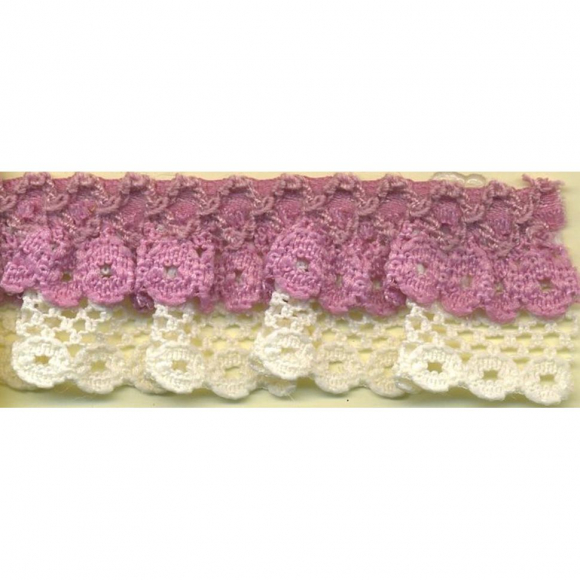 96775_Двойное кружево стрейч, 25 мм, цвет темно-розовый/бежевый
