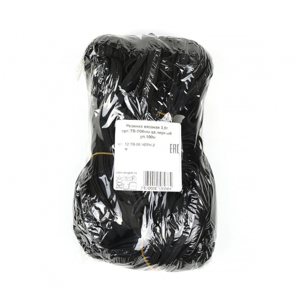Резинка вязаная 3,9г арт.ТВ-006мм цв.черный бобина уп.200м