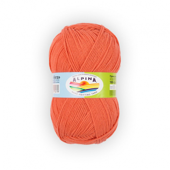 Пряжа ALPINA VERA (55% акрил, 45% хлопок) 5х100г/280м цв.40 оранжевый Пряжа ALPINA VERA (55% акрил, 45% хлопок) 5х100г/280м цв.40 оранжевый