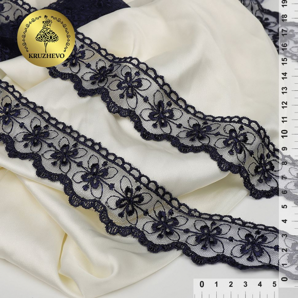 Кружево на сетке KRUZHEVO арт.TR.2106 шир.35мм цв.03 темно-синий уп.10м