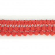 107248_Тесьма с помпонами двурядная, цвет ярко-коралловый
