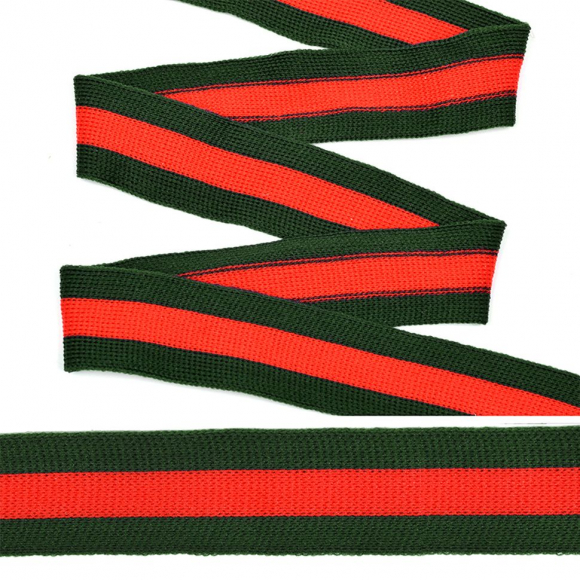 Тесьма TBY трикотажная Лампас KTS1120 шир.20мм цв.зел/крас уп.10м