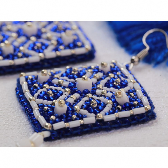 Набор для вышивания KLART арт. 10-509 Серьги квадратные. Синий орнамент 4,5х4,5 см