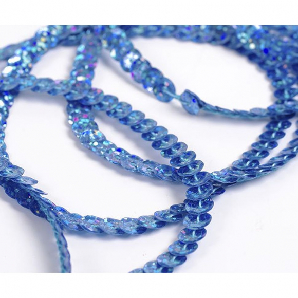 Пайетки на нитях 6мм Laser Bright арт.TBY-FLKU06-LB цв.50102 св.синий уп.73.12м