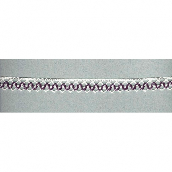 Мерсеризованное хлопковое кружево, 17 мм, цвет белый с сиреневым Мерсеризованное хлопковое кружево, 17 мм, цвет белый с сиреневым