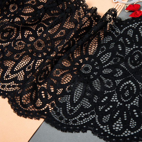 Кружево-стрейч KRUZHEVO арт.TBY.L1189 шир.195мм цв.003 черный уп.25м