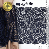 Кружево-стрейч KRUZHEVO арт.TBY.8033 шир.210мм цв.S919 темно-синий уп.10м