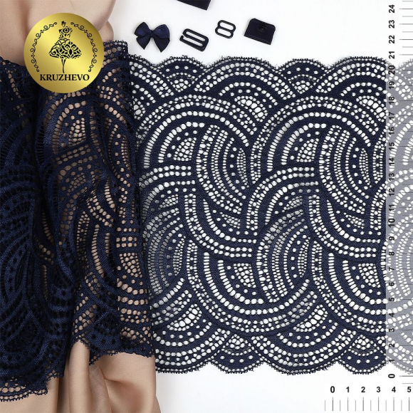 Кружево-стрейч KRUZHEVO арт.TBY.8033 шир.210мм цв.S919 темно-синий уп.10м