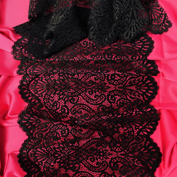 Кружево-стрейч KRUZHEVO арт.TBY.40992 шир.225мм цв.170 черный уп.25м Кружево-стрейч KRUZHEVO арт.TBY.40992 шир.225мм цв.170 черный уп.25м