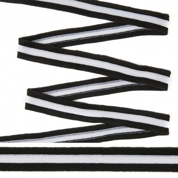 Тесьма TBY трикотажная Лампас KTS0415 шир.15мм цв.чер/бел уп.64м