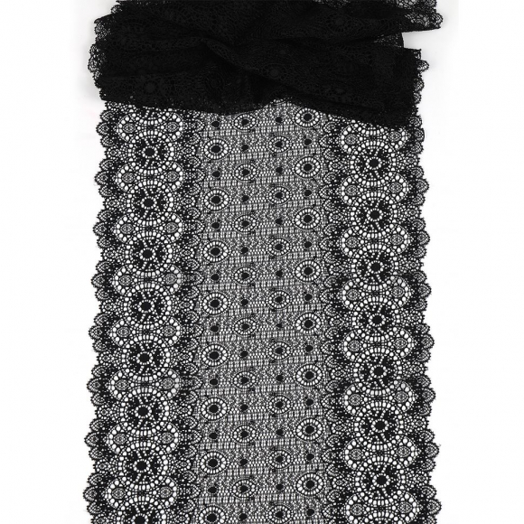 Кружево-стрейч KRUZHEVO арт.TBY.2338 шир.235мм цв.02 черный уп.2,7м