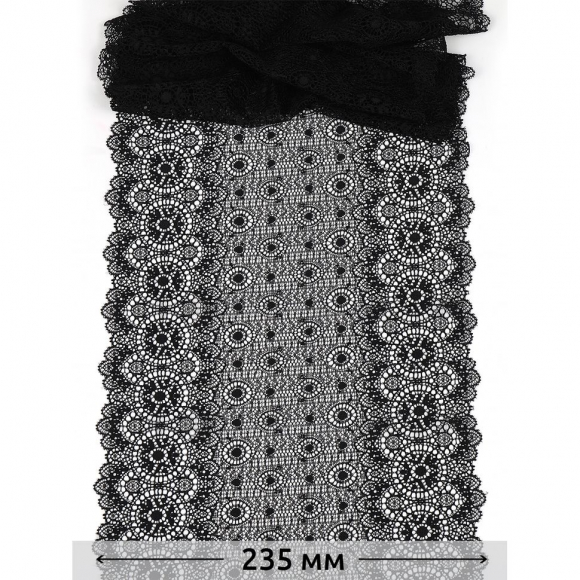 Кружево-стрейч KRUZHEVO арт.TBY.2338 шир.235мм цв.02 черный уп.2,7м