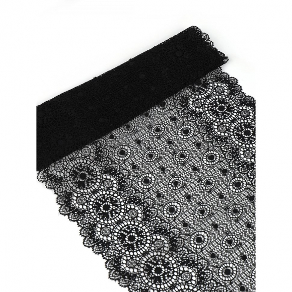 Кружево-стрейч KRUZHEVO арт.TBY.2338 шир.235мм цв.02 черный уп.2,7м