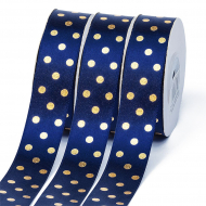 Лента атласная Ideal горошек золото шир.25мм LDAG370 цв.370 синий уп.27,4м