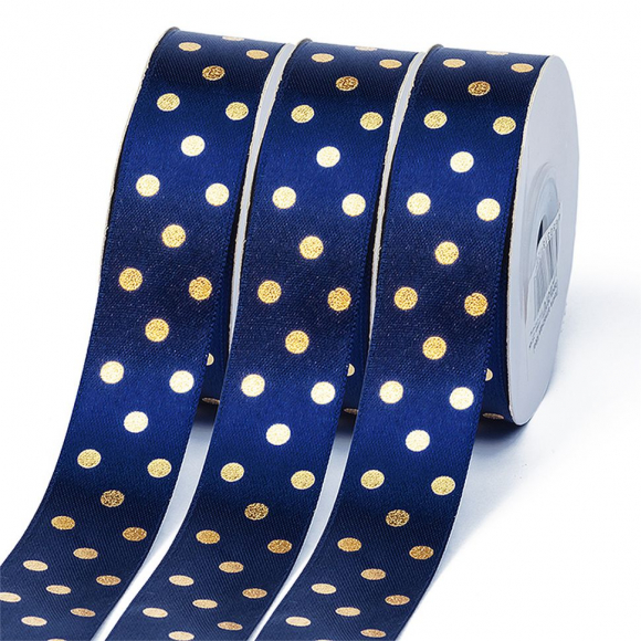 Лента атласная Ideal горошек золото шир.25мм LDAG370 цв.370 синий уп.27,4м