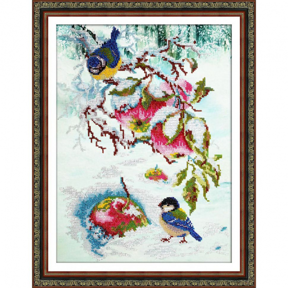 Набор для вышивания бисером ПАУТИНКА арт.Б-1477 Яблочки для синички 28х38 см