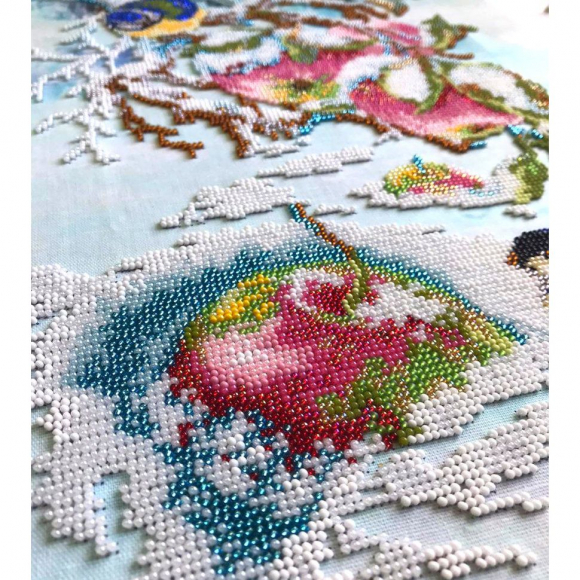 Набор для вышивания бисером ПАУТИНКА арт.Б-1477 Яблочки для синички 28х38 см