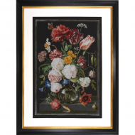 113707_Набор для вышивания "Цветы в стеклянной вазе", канва Aida (черная) 18 ct