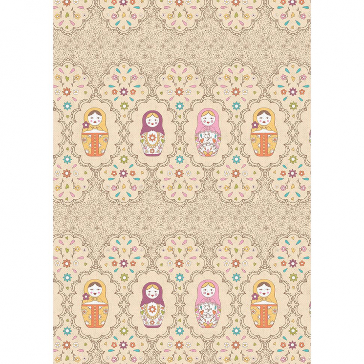 Ткани для пэчворка в рулонах КРОШКИ-МАТРЁШКИ 112 см 100% хлопок (в метрах) КМ-04 кремовый