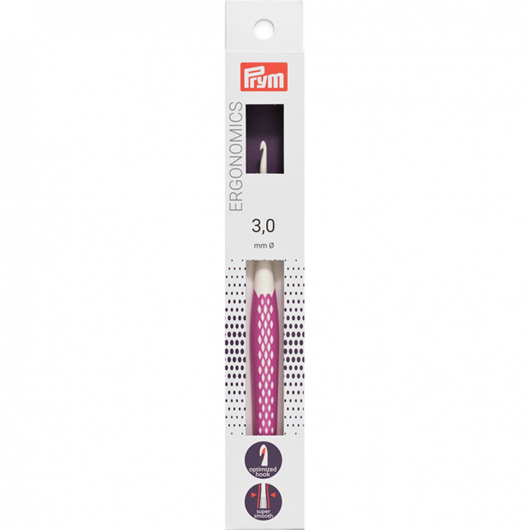 218483 PRYM Крючок для вязания Ergonomics 3мм/16см, high-tech полимер, белый/фиолетовый