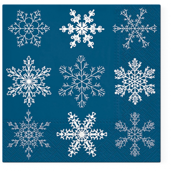 Салфетки трехслойные для декупажа, коллекция "Lunch"  TETЕ a TETE "Большие снежинки - синий"