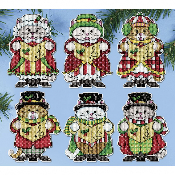 Набор для вышивания елочных украшений DESIGN WORKS арт.6875 Кошачьи колядки 8х11 см