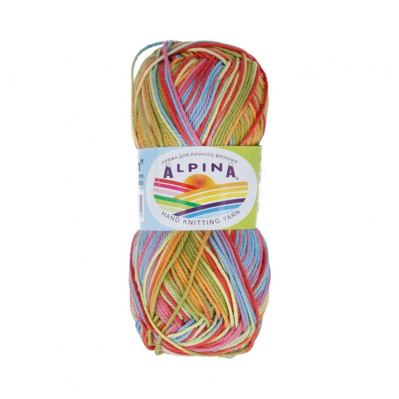 Пряжа ALPINA KATRIN (100% мерсеризованный хлопок) 10х50г/140м цв.111 голубой-салатовый-красный-оранжевый-розовый