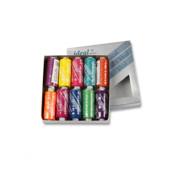 Набор бытовых ниток IDEAL 40/2 366м 100% п/э, MIX BT, ассорти (неон) уп.10шт