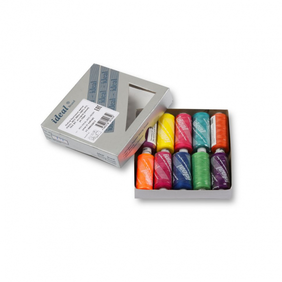 Набор бытовых ниток IDEAL 40/2 366м 100% п/э, MIX BT, ассорти (неон) уп.10шт