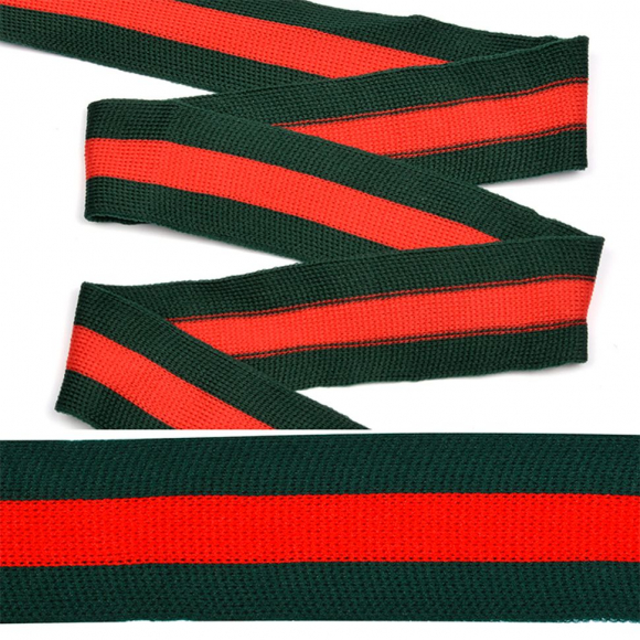 Тесьма TBY трикотажная Лампас KTS1130 шир.30мм цв.зел/крас уп.10м